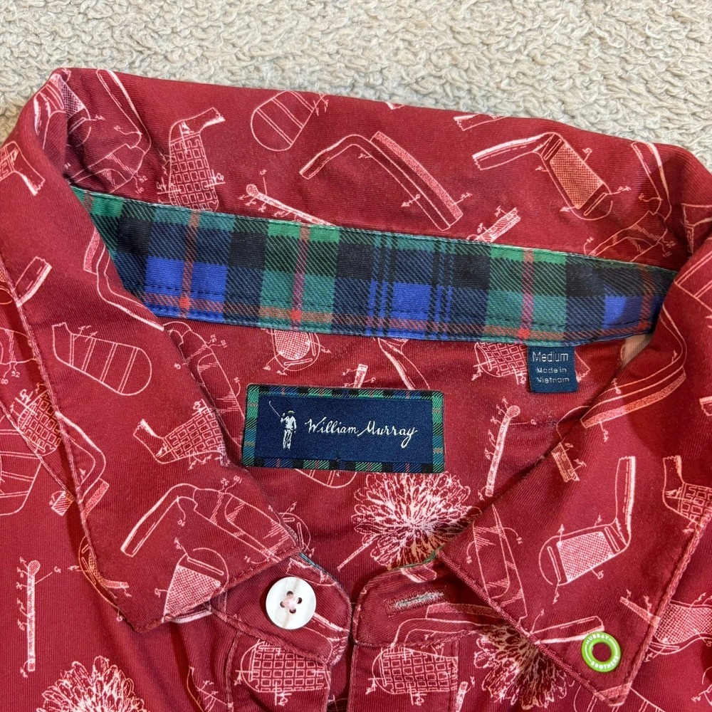 William Murray Golf Polo Shirt Men's M Red Blueprint Tartan Turmoil Performance‎ - Picture 2 of 10